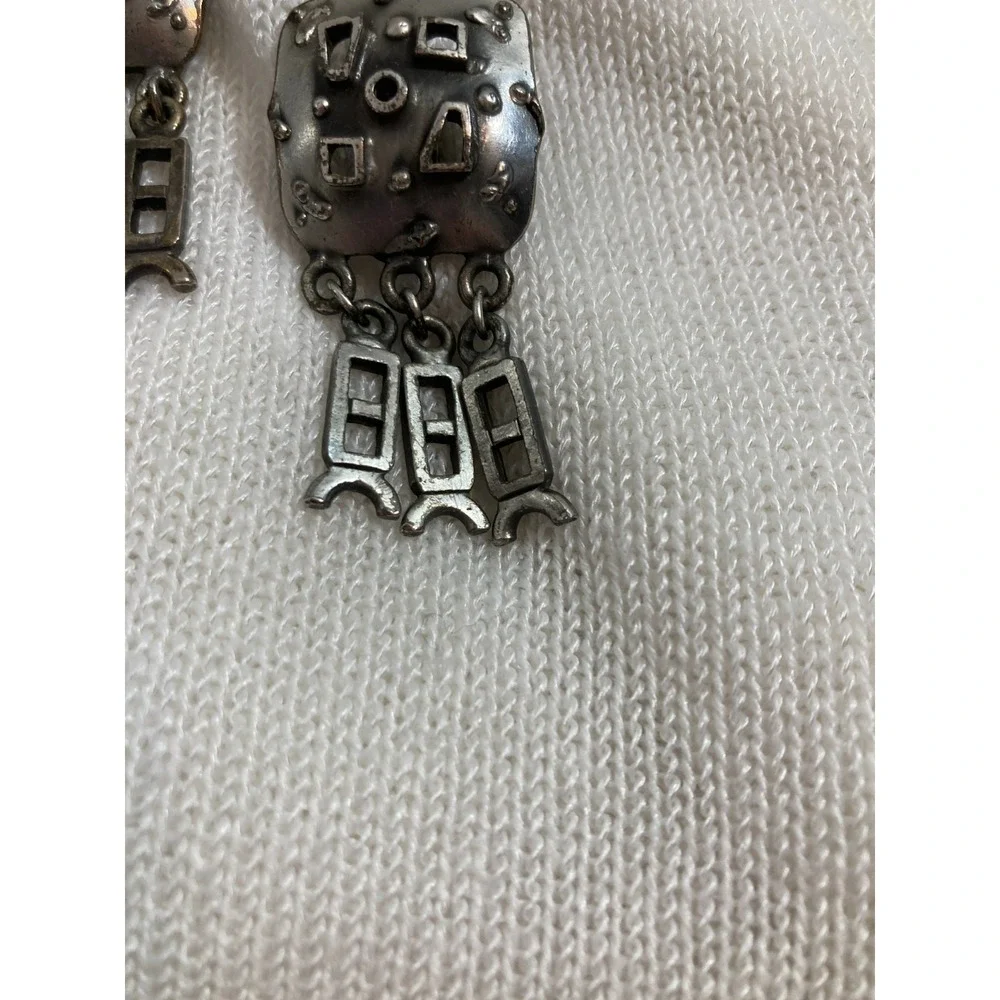 Vintage Modernist Pewter Clip On Earrings‎ Artsy Brutalist Statement Artisan